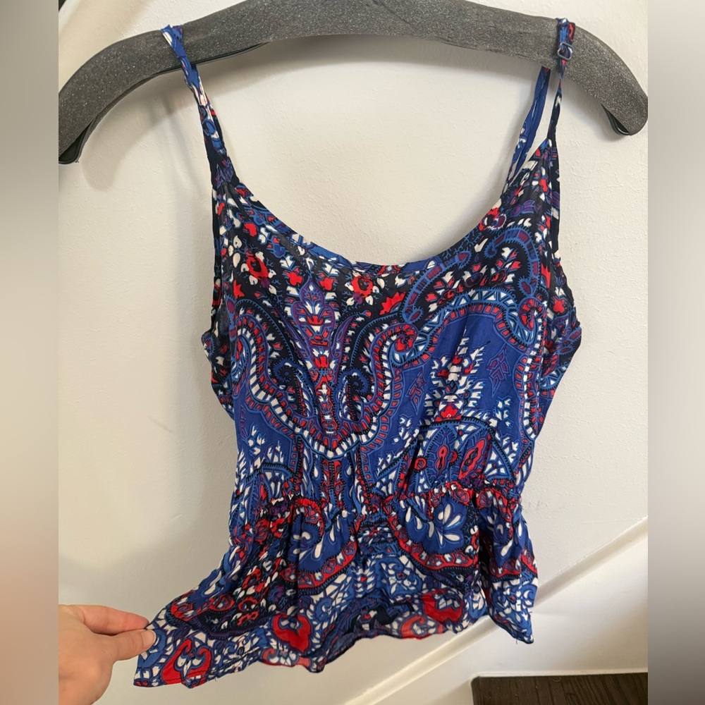 Eight Sixty Red, White, Blue Paisley Peplum Cami Blouse